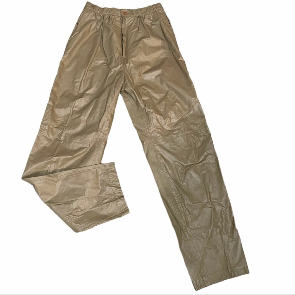 Vtg High Rise Relaxed Fit Straight Leg Neutral Classic Leather Pants  28X31